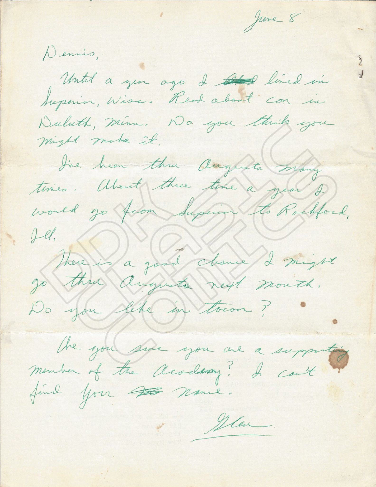 Comic Reader 26 June 1964 Back 	personal letter